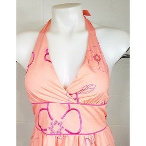 She's The One Juniors Pink Dress Size Small Embroidered Flowers Halter Sequins
